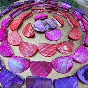 Vintage Mother of Pearl Colored Half Moon Shell Beads Connectors DIY Jewelry Lot